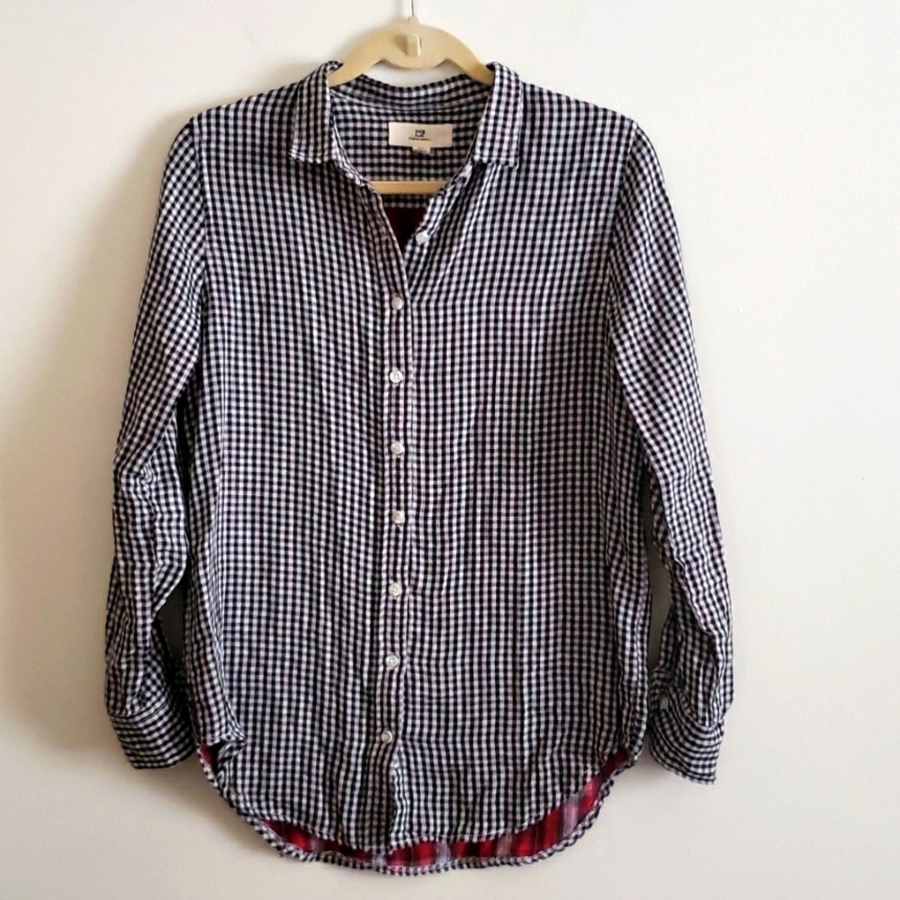 Thread & supply gingham plaid button down shirt, women's size small